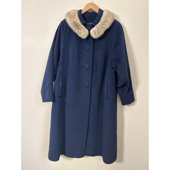 UNIONMADE Jackets & Blazers - VTG 1950s 1960s Dan Berné Wool Swing Coat Faux Mink Fur Collar Blue Union USA